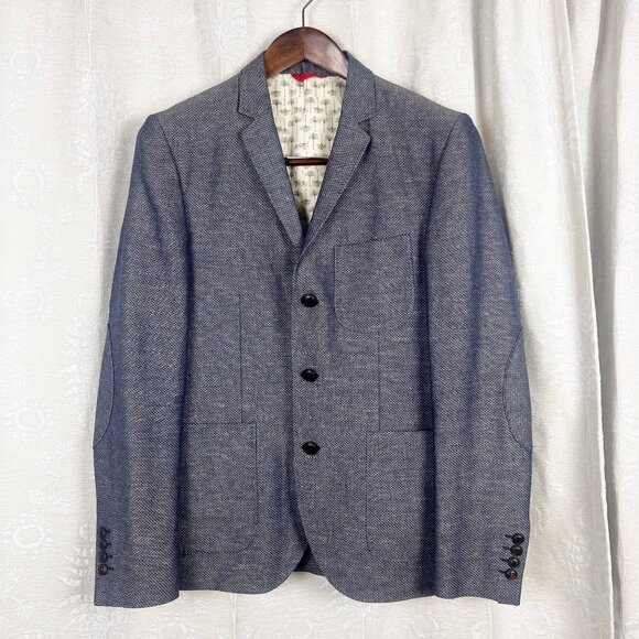 Cotelac elbow patch cotton linen tweed blazer lightweight men's suit jacket FR50 - Picture 1 of 9